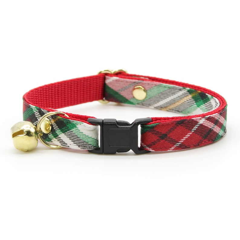 Bow Tie Cat Collar Set Birchwood Christmas Plaid Cat Collar w/ Matching Bow / Holiday Cat Gift / Cat, Kitten Small Dog Sizes image 4