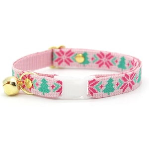 Nordic Cat Collar - &quot;Fair Isle - Pink&quot; - Cute Alpine Winter Sweater Cat Collar / Breakaway or Non-Breakaway / Girl Cat, Kitten + Small Dog