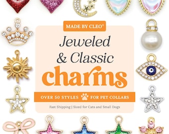 Cat Collar Charm - "Jeweled & Classic" - Pet, Dog, Rhinestone, Pearl, Crown, Evil Eye, Moon, Star, Heart, Jewelry, Crystal, Sun, Gemstone
