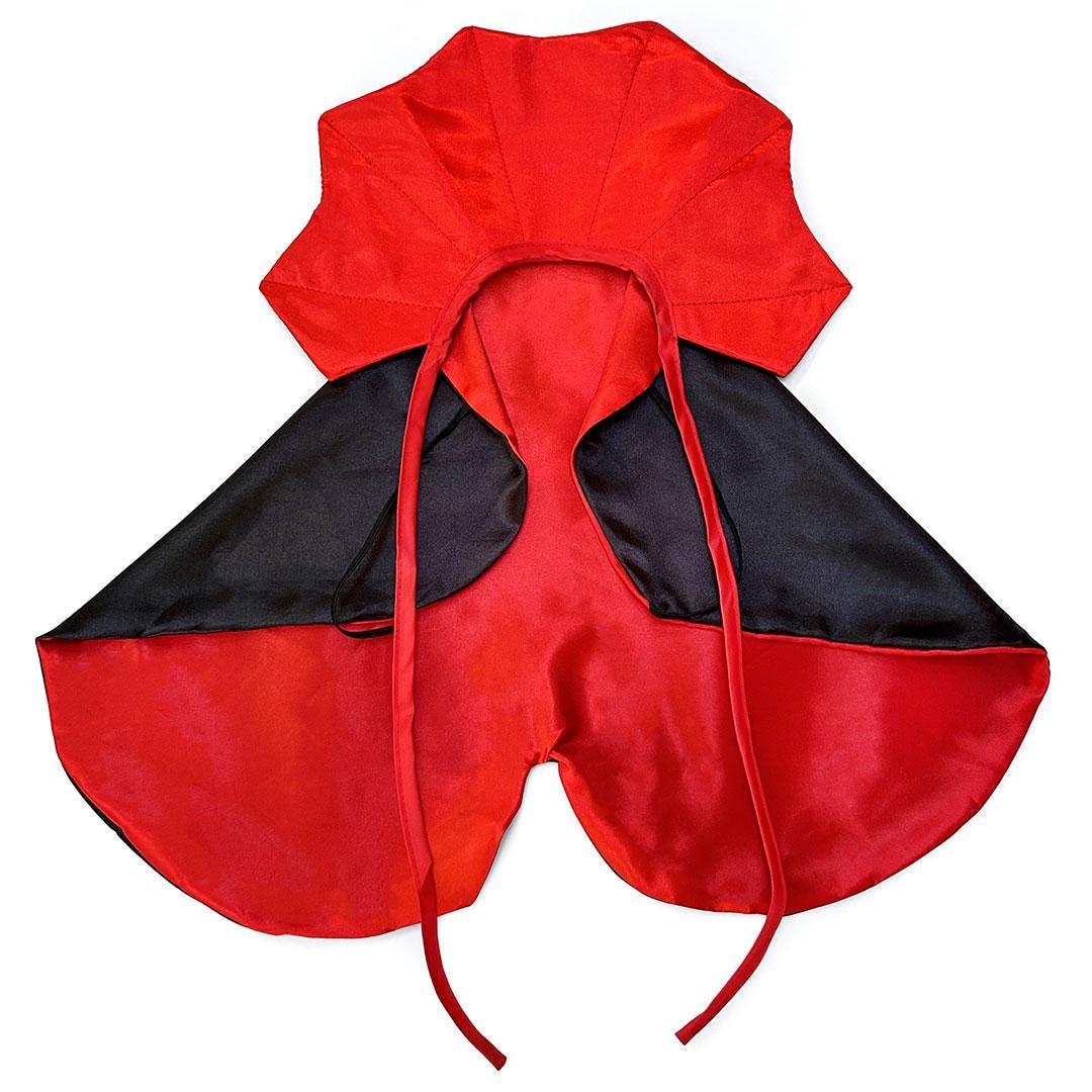 Set Costume Halloween Per Gatti E Cani Piccoli - Mantello Da Vampiro Con Ali Di Pipistrello, In Satin E Feltro