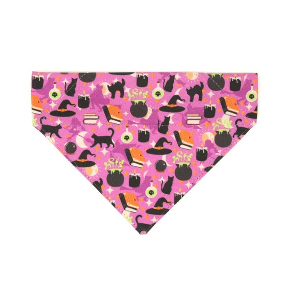 Cat Bandana - "Hocus Pocus - Purple" - Halloween Bandana for Cat + Small Dog / Witch, Spells, Cauldron, Binx, Potions / Slide-on Bandana