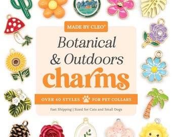 Cat Collar Charm - "Botanical & Outdoors" - Flowers, Leaf, Daisy, Mushroom, Toadstool, Trees, Cactus, Blossoms, Pine Cone, Weather, Tropical