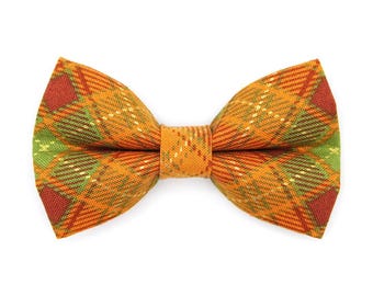 Autumn Cat Bow Tie - "Maplewood" - Burnt Orange Fall Plaid Bow Tie for Cat Collar / Harvest, Thanksgiving / Cat, Kitten + Small Dog Bowtie