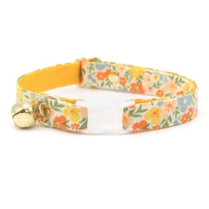 Cat Collar - "Aurora" - Orange & Yellow Floral Cat Collar / Breakaway or Non-Breakaway / Fall, Spring Flowers / Cat, Kitten, Small Dog Sizes