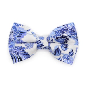 Cat Bow Tie - &quot;Porcelain Paisley&quot; - Blue Floral Bow Tie for Cat Collar / Blue Flowers on White / Cat, Kitten + Small Dog Bowtie