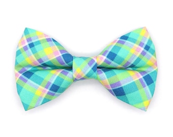 Gravata borboleta xadrez para gatos - "Brisa" - Gravata borboleta azul-turquesa de verão para coleira de gato / Primavera, menta, turquesa, praia, oceano / Gravata borboleta para gatos, gatinhos e cães de pequeno porte
