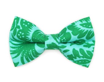 Hawaiian Cat Bow Tie - "Cabana Green" - Tropical Bow Tie for Cat Collar / Island, Jungle, Tiki, Summer, Beach / Cat, Kitten, Small Dog Bow