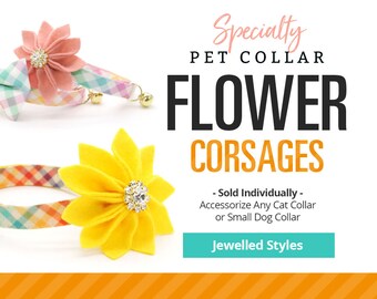 Specialty Pet Flower Corsages - Sold Individually / Collar Flower for Cats + Small Dogs / Christmas Poinsettia, Wedding, Halloween, Fall