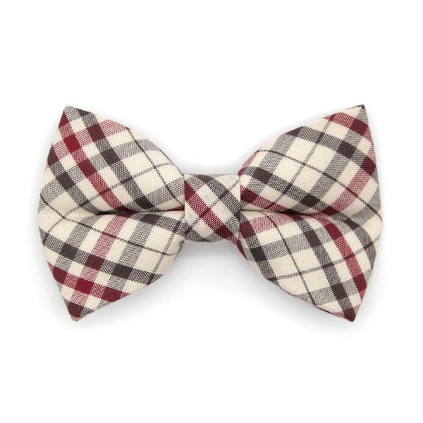 Cat Bow Tie - "Newberry" - Beige Tan Plaid Bow Tie for Cat Collar / Elegant, Luxury, Sherlock, Unique / Cat, Kitten + Small Dog Bowtie