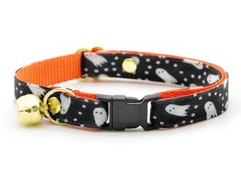 Halloween Cat Collar - "Chasing Ghosts" - White & Black Ghost Cat Collar / Breakaway or Non-Breakaway /  / Cat, Kitten + Small Dog Sizes