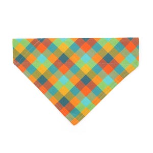 Plaid Cat Bandana - &quot;Twilight Timber&quot; - Cabincore Rustic Bandana for Cat + Small Dog / Fall, Camping, Thanksgiving / Slide-on Bandana