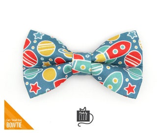 Cat Bow Tie - "Intergalactic" - Space Bow Tie for Cat Collar / Spaceship, Rocket, Galaxy, Geek / Cat, Kitten + Small Dog Bowtie (ONE SIZE)