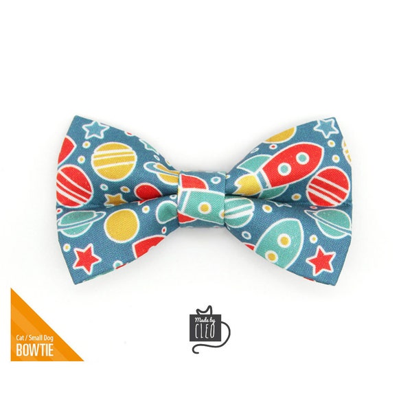 Cat Bow Tie - "Intergalactic" - Space Bow Tie for Cat Collar / Spaceship, Rocket, Galaxy, Geek / Cat, Kitten + Small Dog Bowtie (ONE SIZE)