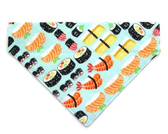 Sushi Cat Bandana - &quot;Sushi Date&quot; - Bandana for Cat + Small Dog / Cat Gift / Japanese / Fish / Slide-on Bandana / Over-the-Collar