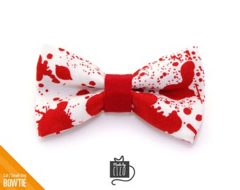 Blood Spatter Cat Bow Tie - "Dexter" - Halloween / Horror Fan Bow Tie for Cat / Kitten Bow Tie / Small Dog Bow Tie / Horror Fan Gift