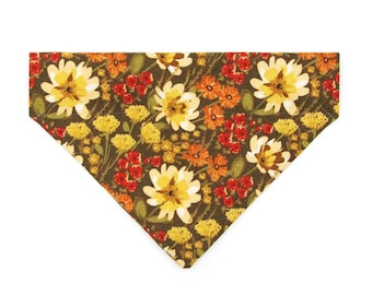 Wildflower Cat Bandana - "Autumn Fields" - Fall Floral Bandana for Cat + Small Dog / Botanical, Cottagecore, Olive Green / Slide-on Bandana