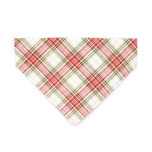 Cat Bandana - "Aspen" - Red, Cream & Green Plaid Bandana for Cat + Small Dog / Christmas, Holiday + Wedding / Over-the-Collar Bandana