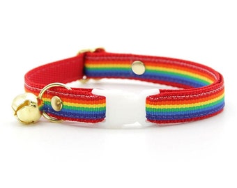 Cat Collar - &quot;Retro Rainbow&quot; - Rainbow Cat Collar / Breakaway or Non-Breakaway / 80s / LGBTQ / Gay Pride / Cat,Kitten,Small Dog Size