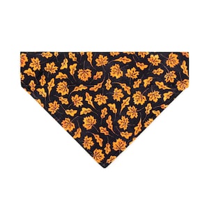 Fall Cat Bandana - &quot;Autumn Night&quot; - Black Orange Leaves Bandana for Cat + Small Dog / Halloween, Thanksgiving / Slide-on Collar Bandana