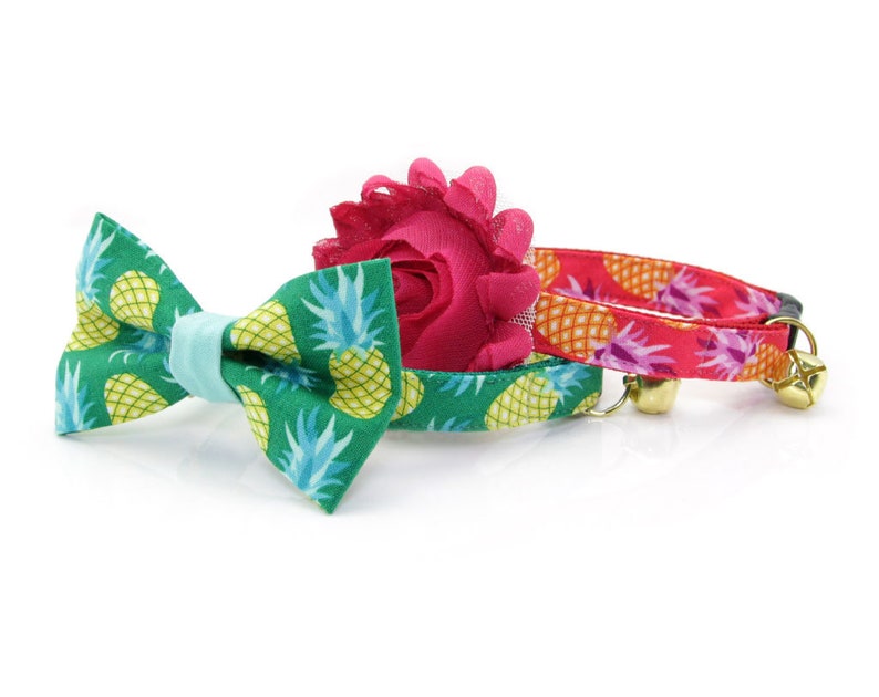 Tropical Cat Bow Tie pineapple Aqua Green Cat Etsy