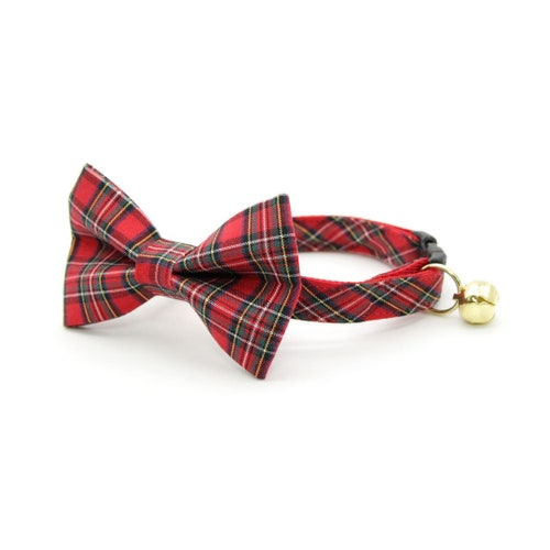 Plaid Bow Tie Cat Collar Set cozy Cabin Red Etsy