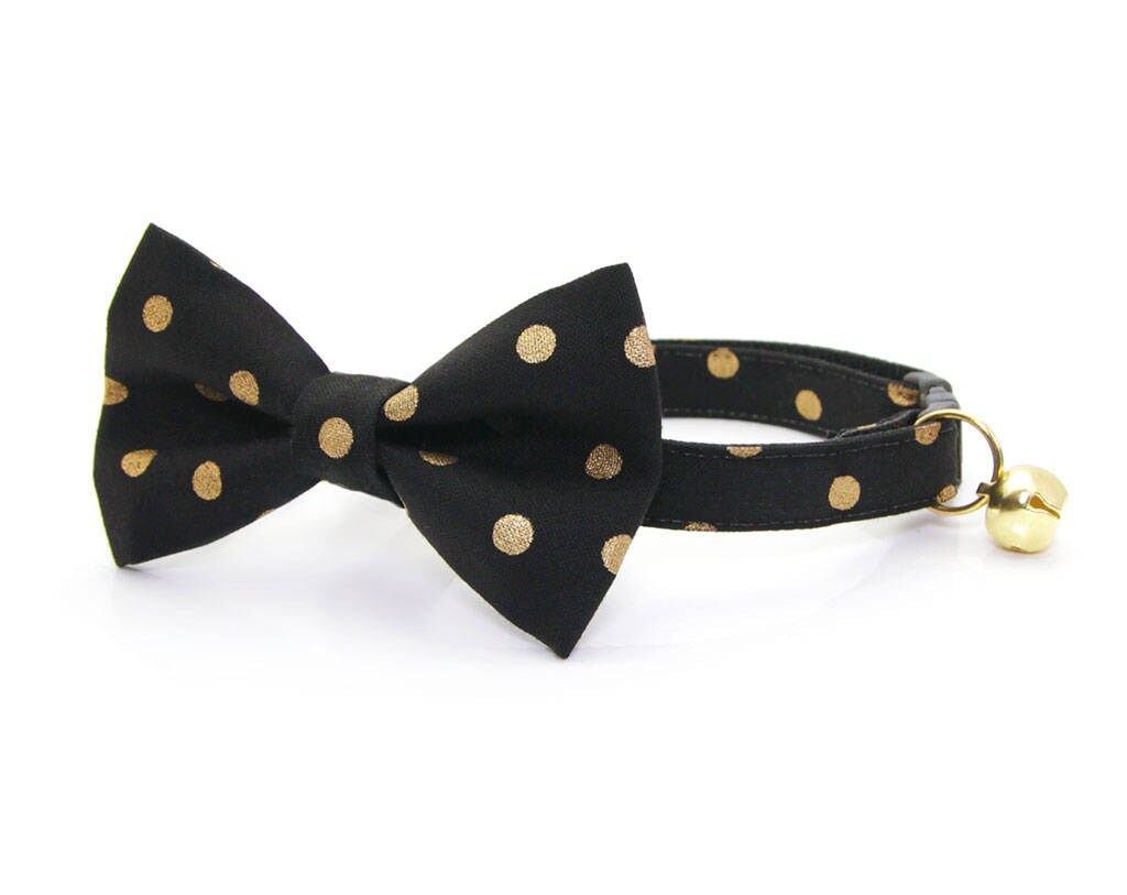 Black Cat Bow Tie Prosecco Black & Gold Polka Etsy