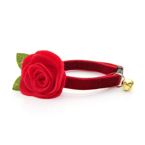 Holiday Cat Collar Flower Set velvet Garnet Red Cat Collar W scarlet Felt Detachable Flower Christmas Breakaway Non breakaway Etsy Canada