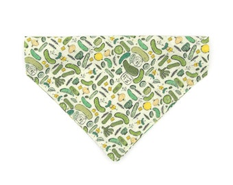 Cat Bandana - &quot;Kind of a Big Dill&quot; - Pickle Bandana for Cat + Small Dog / Food, Cucumber / Over-the-Collar Cat Bandana / Slide-On Cat Scarf