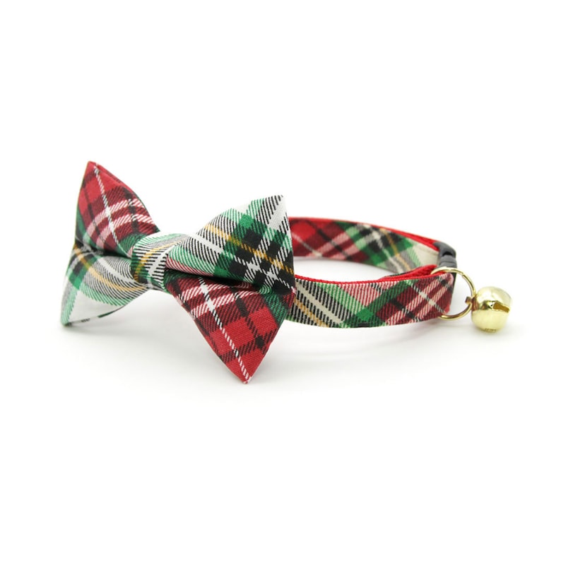 Bow Tie Cat Collar Set Birchwood Christmas Plaid Cat Collar w/ Matching Bow / Holiday Cat Gift / Cat, Kitten Small Dog Sizes image 2