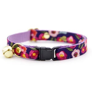 Plum Cat Collar - &quot;Plum Blossom&quot; - Floral Purple Cat Collar / Breakaway or Non-Breakaway / Fall, Winter, Girl Cat / Cat, Kitten + Small Dog