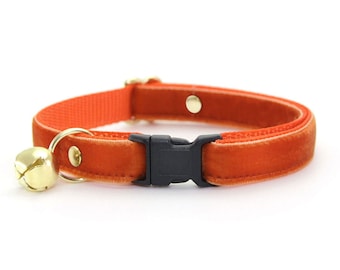 Cat Collar - "Velvet - Roasted Pumpkin" - Burnt Orange Collar / Breakaway or Non-Breakaway / Fall + Thanksgiving / Cat, Kitten, Small Dog