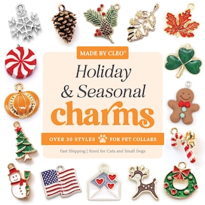 Katzen Halsband Charm - "Holiday & Seasonal" - Weihnachtsbaum, Zuckerstange, Schneeflocke, Lebkuchen, Kürbis, Ahornblatt, Tannenzapfen, Valentine
