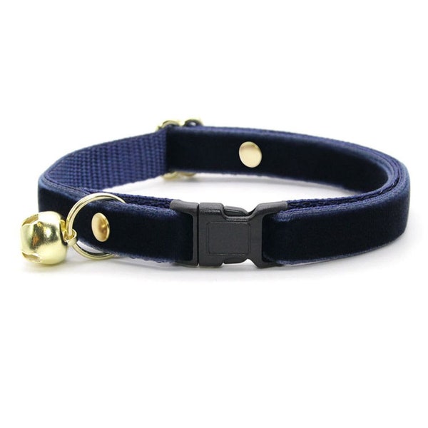 Cat Collar - "Velvet - Midnight Blue" - Dark Navy Blue Velvet Cat Collar / Breakaway or Non-Breakaway / Wedding / Cat, Kitten, Small Dog