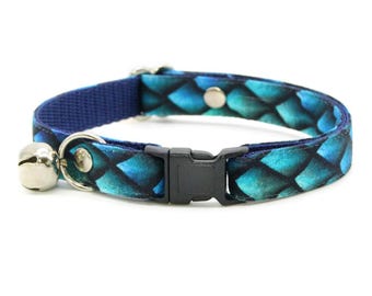 Dragon Cat Collar - "Dragon Scales - Blue" - Fantasy Cat Collar / Breakaway or Non-Breakaway / Dragon Gifts / Cat, Kitten + Small Dog Sizes