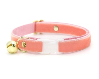 Cat Collar - &quot;Velvet - Peach Coral Pink&quot; - Luxury Velvet Cat Collar Breakaway / Solid Color Warm Pink / Wedding / Cat, Kitten, Small Dog
