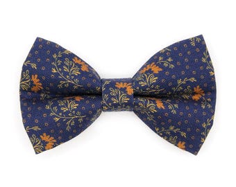 Navy Blue Cat Bow Tie - "Indigo Manor" - Heritage Fall Floral Bow Tie for Cat Collar / Victorian, William Morris / Cat + Small Dog Bowtie