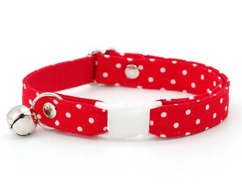 Red Polka Dot Cat Collar - "Polka Dot - Red" - Classic Cute Cat Collar / Breakaway or Non-Breakaway / Cat, Kitten, Small Dog Sizes
