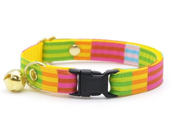 Stripe Cat Collar - "Technicolor Dream" - Modern Rainbow Cat Collar / Breakaway or Non-Breakaway / Fun, Arty, 80s / Cat, Kitten + Small Dog