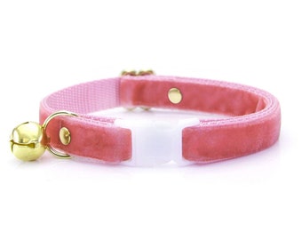 Cat Collar - &quot;Velvet - Rose Pink&quot; - Dusty Rose Pink Velvet Cat Collar Breakaway / Wedding / Girl Cat Collar / Cat, Kitten & Small Dog Sizes