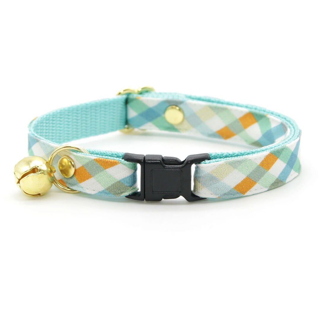 Cat Collar seashore Ocean Blue Plaid Cat Collar Breakaway or Non breakaway Spring Summer Coastal Sea Cat Kitten Small Dog Etsy UK