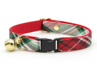 Christmas Cat Collar - "Birchwood" - Holiday Red Plaid Cat Collar / Cat Gift / Breakaway or Non-Breakaway / Cat, Kitten, Small Dog Sizes