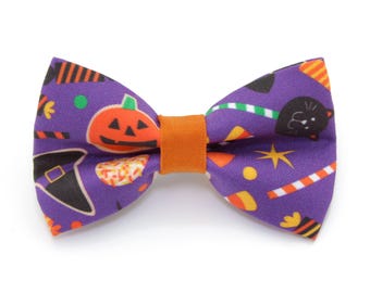 Halloween Cat Bow Tie - "Witch's Brew" - Candy, Ghosts & Pumpkins Bow Tie for Cat Collar / Cat, Kitten, Small Dog Bowtie