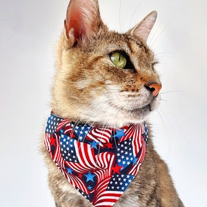 Cat Bandana - &quot;Stars & Stripes&quot; - Patriotic Bandana for Cat + Small Dog / Independence Day, 4th of July, Red Blue USA American Flag Bandana