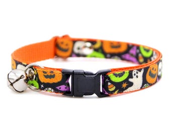 Halloween Cat Collar - "Creepy Cuties" - Spooky Cat Collar / Breakaway + Non-Breakaway / Ghost, Witch, Skull, Pumpkin / Cat + Small Dog