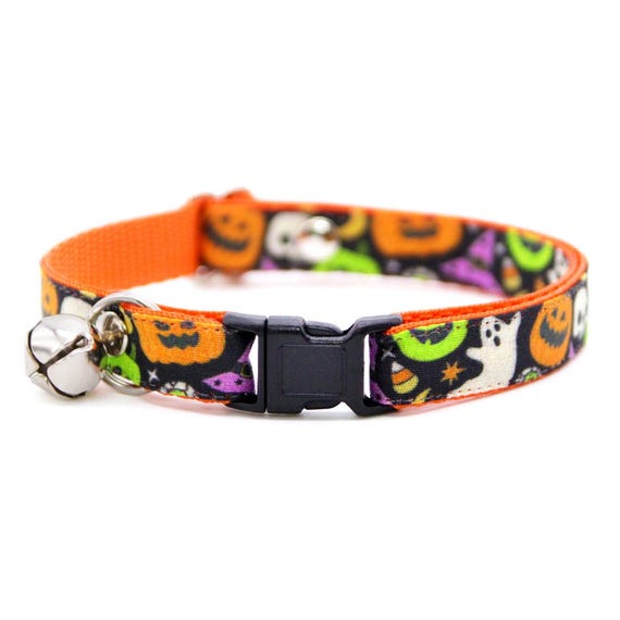 Halloween Cat Collar - "Creepy Cuties" - Spooky Cat Collar / Breakaway + Non-Breakaway / Ghost, Witch, Skull, Pumpkin / Cat + Small Dog