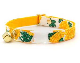 Cat Collar - "Marigold Morning" - Rifle Paper Co® Yellow Floral Cat Collar / Dandelion / Breakaway or Non-Breakaway / Cat, Kitten, Small Dog