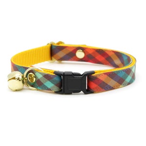 Cat Collar - "Campfire" -  Smoky Fall Plaid Cat Collar / Breakaway or Non-Breakaway / Autumn, Thanksgiving / Cat, Kitten, Small Dog Sizes