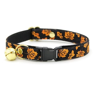 Fall Cat Collar - "Autumn Night" - Maple Leaf Orange Black Cat Collar / Breakaway or Non-Breakaway / Halloween Thanksgiving, Cat + Small Dog