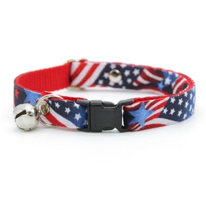 Cat Collar - &quot;Stars & Stripes&quot; - American Flag Patriotic Cat Collar / Independence Day, Election, Red Blue / Breakaway or Non-Breakaway
