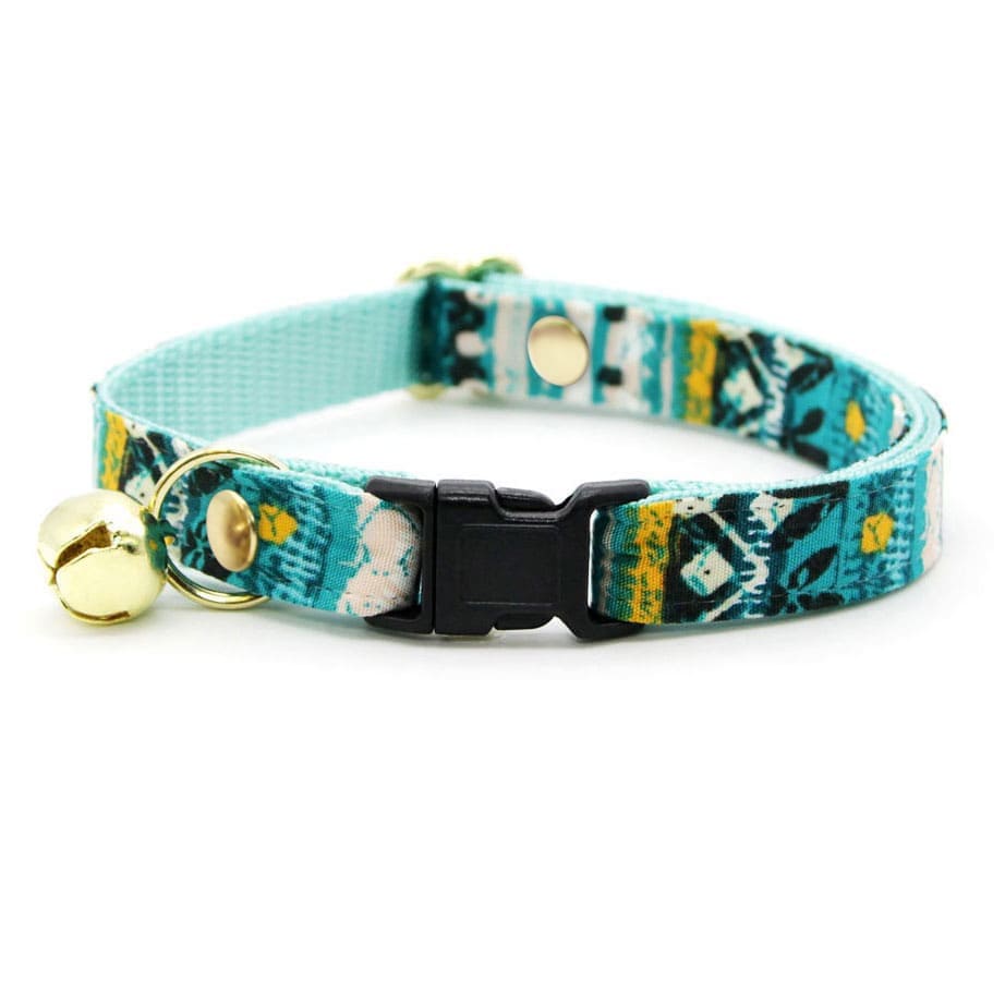 Cat Collar - "Del Mar" - Boho Teal Aqua Cat Collar / Breakaway or Non-Breakaway / Surfer, Beach, Blue, Summer / Cat, Kitten, Small Dog